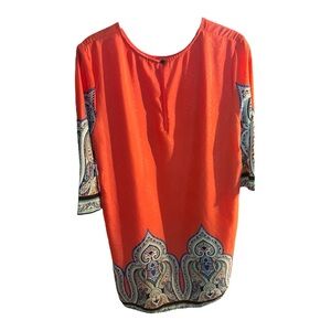 Gibson and Latimer Womens Small Polyester Satin coral/Paisley Dress 3/4